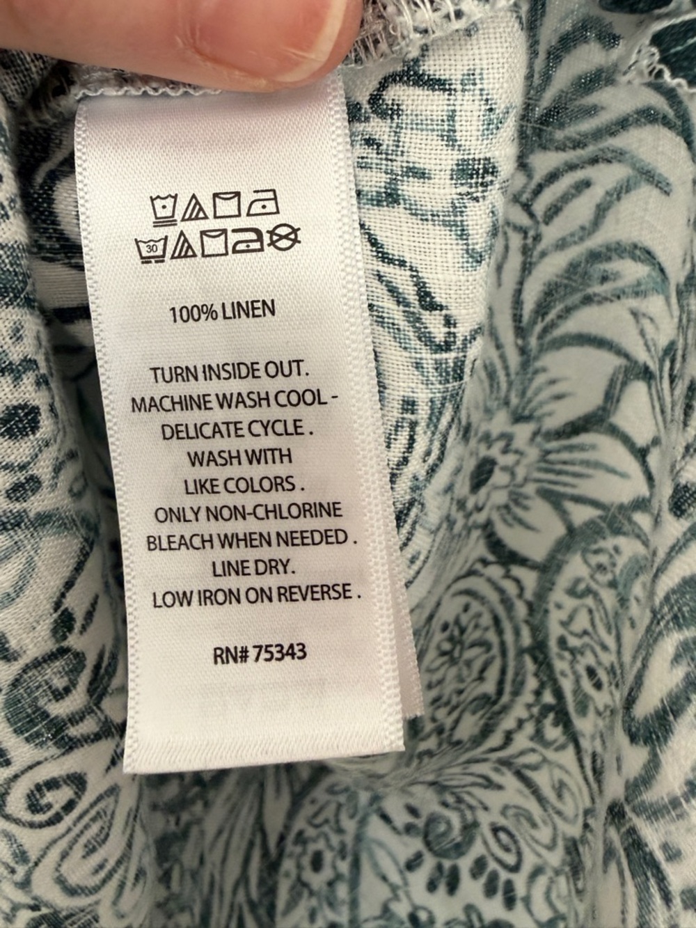 Sigrid Olson 100% Linen Sea Green Botanical Border Print Tunic Large Lagenlook - Picture 5 of 7